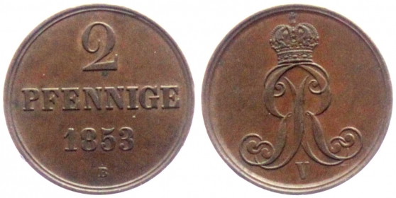 Braunschweig-Calenberg-Hannover - 1853 B - Georg V. (1851-1866) - 2 Pfennig - st