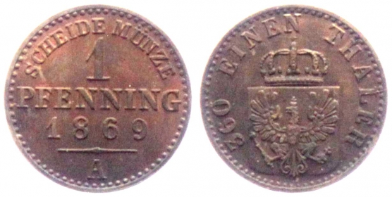 Preussen - 1869 A - Wilhelm I. (1861-1888) - 1 Pfennig - st