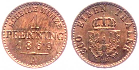 Preussen - 1869 A - Wilhelm I. (1861-1888) - 1 Pfennig - st