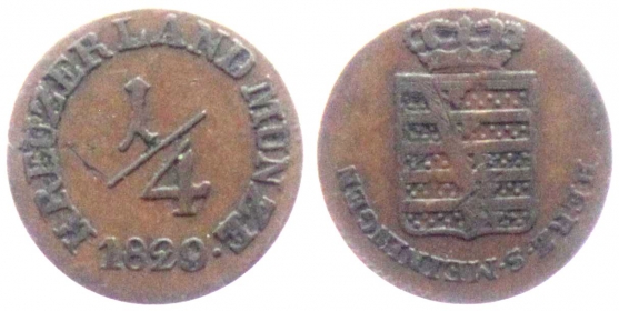 Sachsen-Meiningen - 1829 - Bernhard Erich Freund (1803-1866) - 1/4 Kreuzer - vz