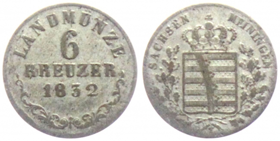 Sachsen-Meiningen - 1832 - Bernhard Erich Freund (1803-1866) - 6 Kreuzer - ss