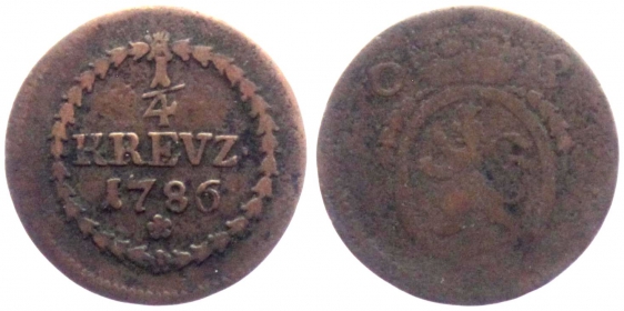 Pfalz, Kurlinie - 1786 - Karl Theodor (1742-1799) - 1/4 Kreuzer - s-ss