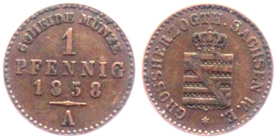 Sachsen-Weimar-Eisenach - 1858 A - Carl Alexander (1853-1901) - 1 Pfennig - vz-st