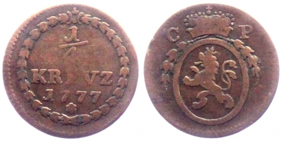 Pfalz, Kurlinie - 1777 CP - Karl Theodor (1742-1799) - 1/4 Kreuzer - s-ss
