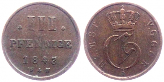 Mecklenburg-Strelitz - 1843 FN - Georg (1816-1860) - 3 Pfennig - vz