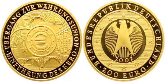 BRD - 2002 A - Währungsunion - Euroeinführung - 200 Euro - st in Box mit Zertifikat