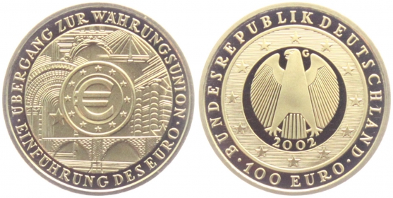 BRD - 2002 G - Währungsunion - Euroeinführung - 100 Euro - st in Box mit Zertifikat
