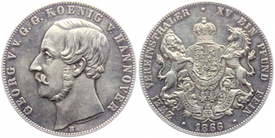 Braunschweig-Calenberg-Hannover - 1866 B - Georg V. (1851-1866) - Vereinsdoppeltaler - vz