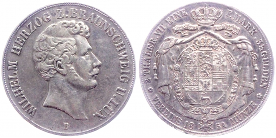 Braunschweig-Lüneburg-Wolfenbüttel - 1854 B - Herzog Wilhelm (1831-1884) - Vereinsdoppeltaler - f.vz