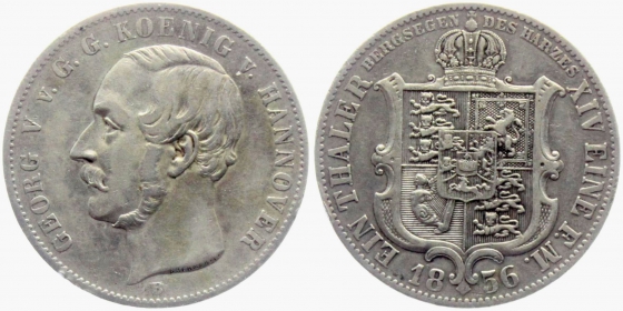 Braunschweig-Calenberg-Hannover - 1856 B - Georg V. (1851-1866) - Ausbeutetaler - ss+