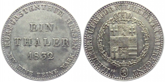 Hessen-Kassel - 1832 - Wilhelm II. & Kronprinz Friedrich Wilhelm als Mitregent  (1831-1847) - Taler f.vz