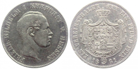 Hessen-Kassel - 1861 - Kurfürst Friedrich Wilhelm I. (1847-1866) - Vereinstaler - ss