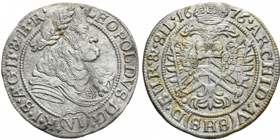 Österreich - Haus Habsburg - 1676 SHS - Leopold I. (1657-1705) - 6 Kreuzer - ss
