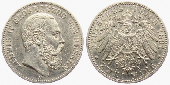 Hessen - J 70 - 1891 A - Ludwig IV. (1877 - 1892) - 2 Mark - ss-vz