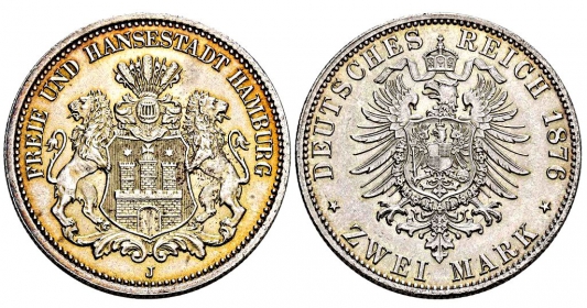 Hamburg - J 61 - 1876 J - Stadtwappen - kleiner Adler - 2 Mark - st