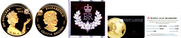 Kanada - 2012 - Elisabeth II. (1952-2022) - 60-jähriges Thronjubiläum - 300 Dollars mit Diamant - PP in Box