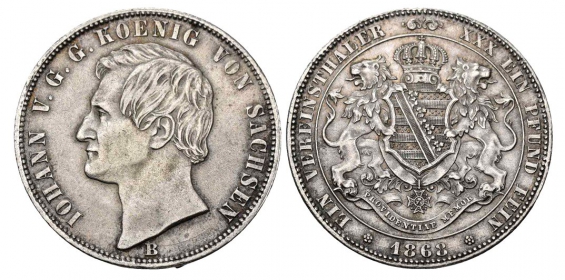 Sachsen - 1866 B - König Johann V. (1854-1873) - Taler - vz