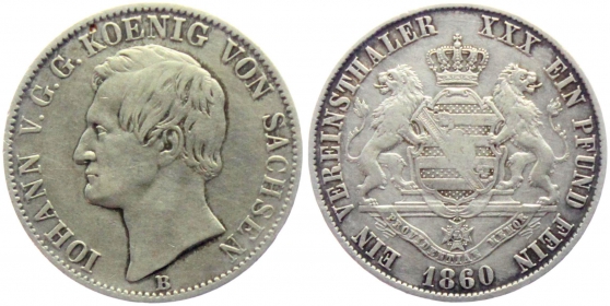 Sachsen - 1860 B - Johann (1854-1873) - Vereinstaler - ss+