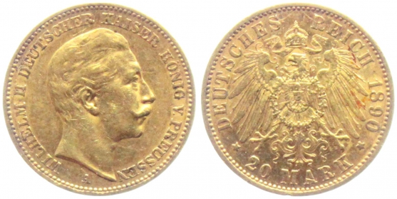 Preussen - J 252 - 1890 A - Wilhelm II. (1888-1918) - 20 Mark - ss-vz