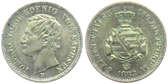 Sachsen - 1863 B - Johann V. (1854-1873) - 1/6 Taler - vz-st