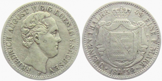 Sachsen - 1852 F - Friedrich August II. (1836-1854) - 1/3 Taler - ss