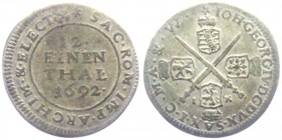 Sachsen- 1692 IK - Johann Georg IV. (1691-1694) - 1/12 Taler - ss