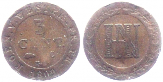 Westfalen, Königreich - 1809 C - Hieronymus Napoleon (1807-1813) - 3 Centimes - ss