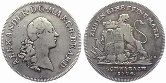 Brandenburg-Ansbach - 1774 G - Karl Alexander (1757-1791) - Taler - ss