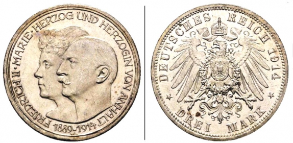Anahlt - J 24 - 1914 A - Friedrich II. (1904-1918) - 3 Mark - vz-st