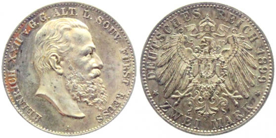 Reuss, ältere Linie - 1899 A - Heinrich XXII. (1859-1902) - 2 Mark - vz-Kr.