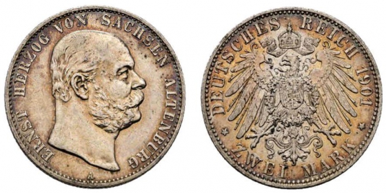 Sachsen-Altenburg - J 142 - 1901 A - Herzog Ernst (1853-1908) - 2 Mark - vz
