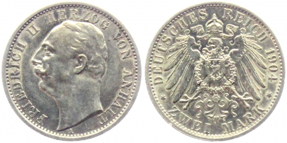Anhalt - J 22 - 1904 A - Friedrich II. (1904-1918) - 2 Mark - vz+