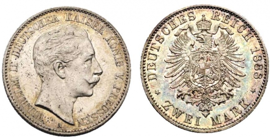 Preussen - J 100 - 1888 A - Kaiser Wilhelm II. (1888-1918) - 2 Mark - f.st