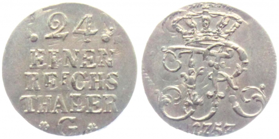 Preussen-Stettin - 1752 G - Friedrich II. (1740-1786) - 1/24 Reichstaler - vz