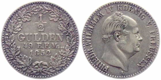 Preussen - 1852 A - Friedrich Wilhelm IV. (1840-1861) - 1/2 Gulden - vz
