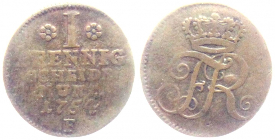 Preussen - 1754 F - Friedrich II., der Große (1740-1786) - 1 Pfennig - s-ss