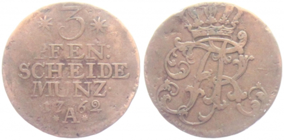Preussen - 1762 A - Friedrich II., der Große (1740-1786) - 3 Pfennig - ss