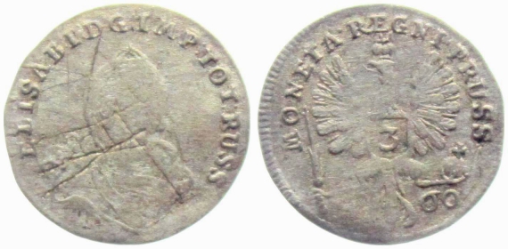 Preussen - 1760 A - Friedrich II., der Große (1740-1786) - Elisabeth I. von Russland (1758-1761)  Ostpreussen unter Russischer Besatzung -3 Groschen - s