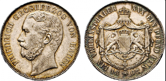 Baden - 1868 - Friedrich I. (1856-1907) - Vereinstaler - ss