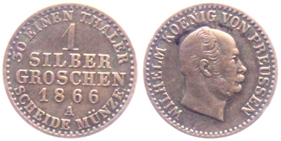 Preussen - 1866 A - Wilhelm I. (1861-1888) - 1 Silbergroschen - vz