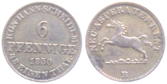 Braunschweig-Calenberg-Hannover - 1850 B - Ernst August 1837-1851) - 6 Pfennig - ss