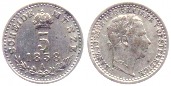 Österreich - 1858 A - Franz Joseph I. (1848-1916) - 5 Kreuzer - ss-vz