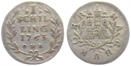 Hamburg - 1763 OHR - Stadttor - 1 Schilling - vz