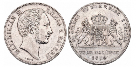 Bayern - 1854 - Maximilian II. Joseph (1848-1864) - Doppeltaler - vz