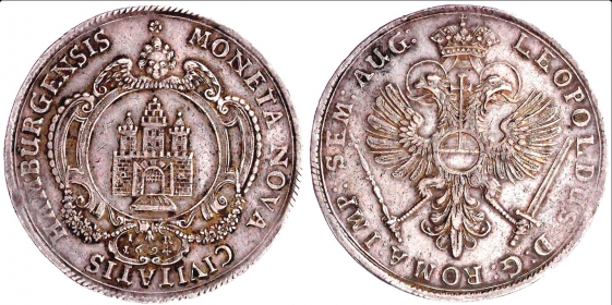 Hamburg, Stadt - 1694 IR - Stadtwappen mit Titel Leopold I. - Reichstaler - vz