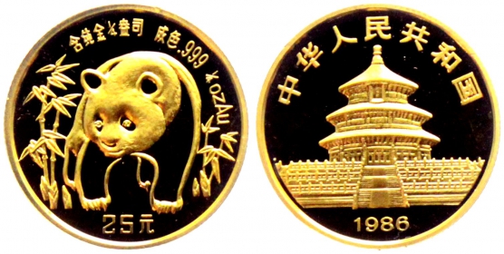 China - 1986 - Panda - 25 Yuan - 1/4 Unze - st/ BU