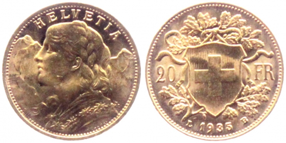 Schweiz - 1935 LB - 20 Franken - Vrenerli - f.st