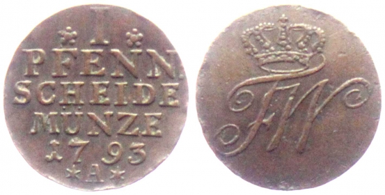 Preussen - 1793 A - Friedrich Wilhelm II. (1786-1797) - 1 Pfennig - f.vz