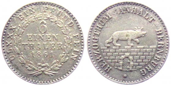 Anhalt-Bernburg - 1861 A - Alexander Carl (1834-1863) - 1/6 Taler - vz