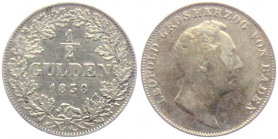 Baden - 1838 - Leopold I. (1830-1852) - 1/2 Gulden - ss+